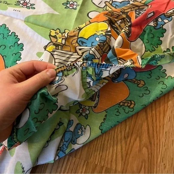 Vtg. 1983 SMURFS Village Twin Fitted & Flat Sheet Pillowcase Set Muslin - Picture 4 of 6